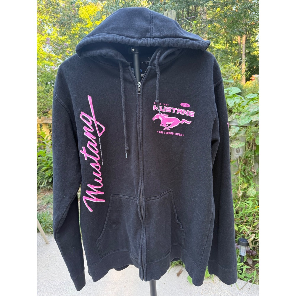 Ford Mustang JH Design Womens 2XL Black Pink Graphic Full Zip Hoodie Boss Cobra